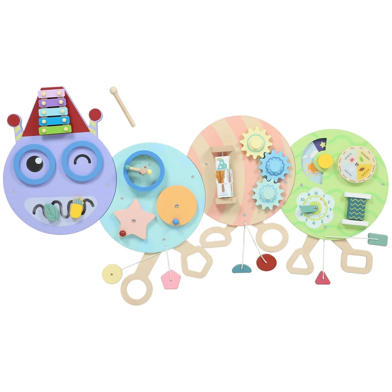 Montessori Busy Board – nástěnná hračka 7 v 1, xylofon, ozubená kola, 108 cm