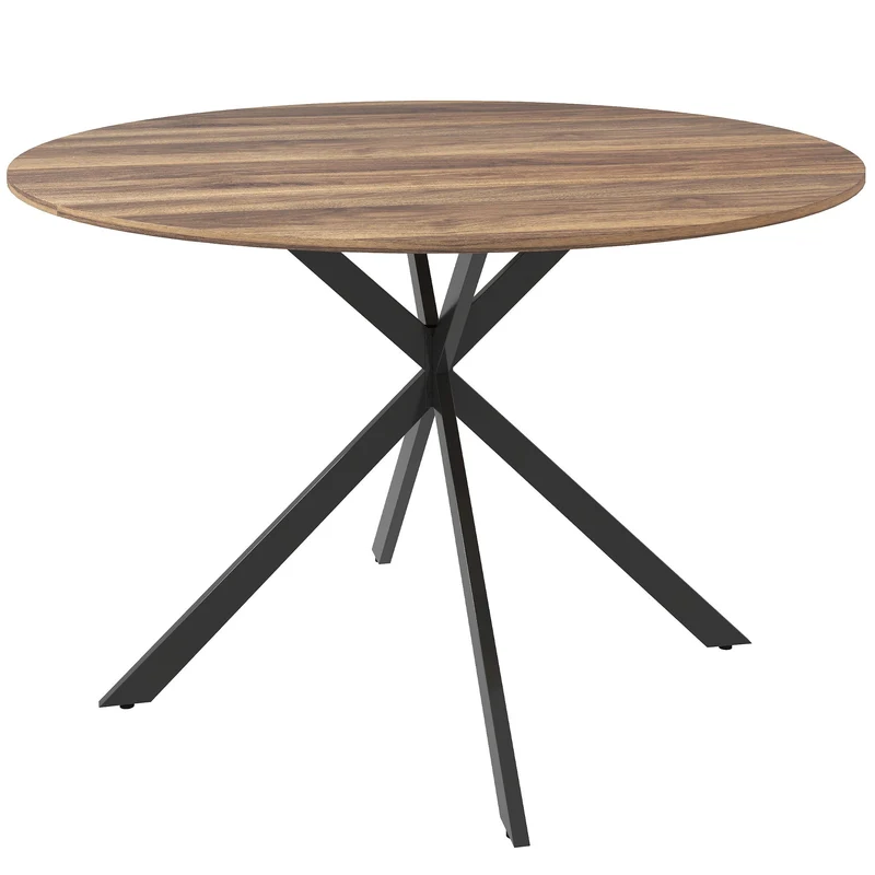 Kulatý jídelní stůl pro 4 osoby, industriální styl, tmavě hnědý