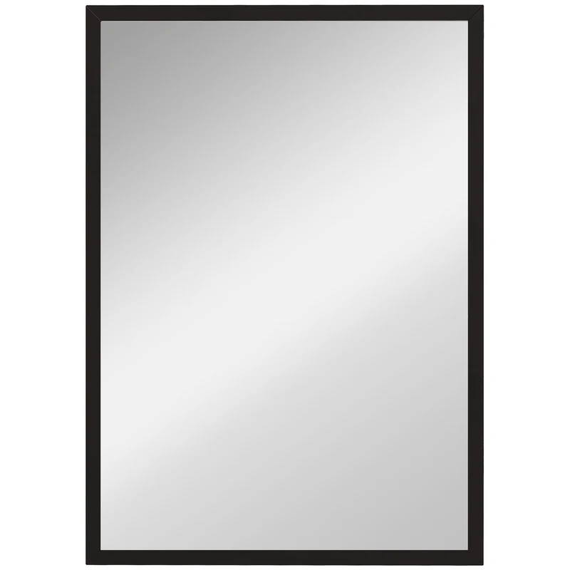 Nástěnné zrcadlo, 50x70 cm, černý rám z MDF, snadná montáž