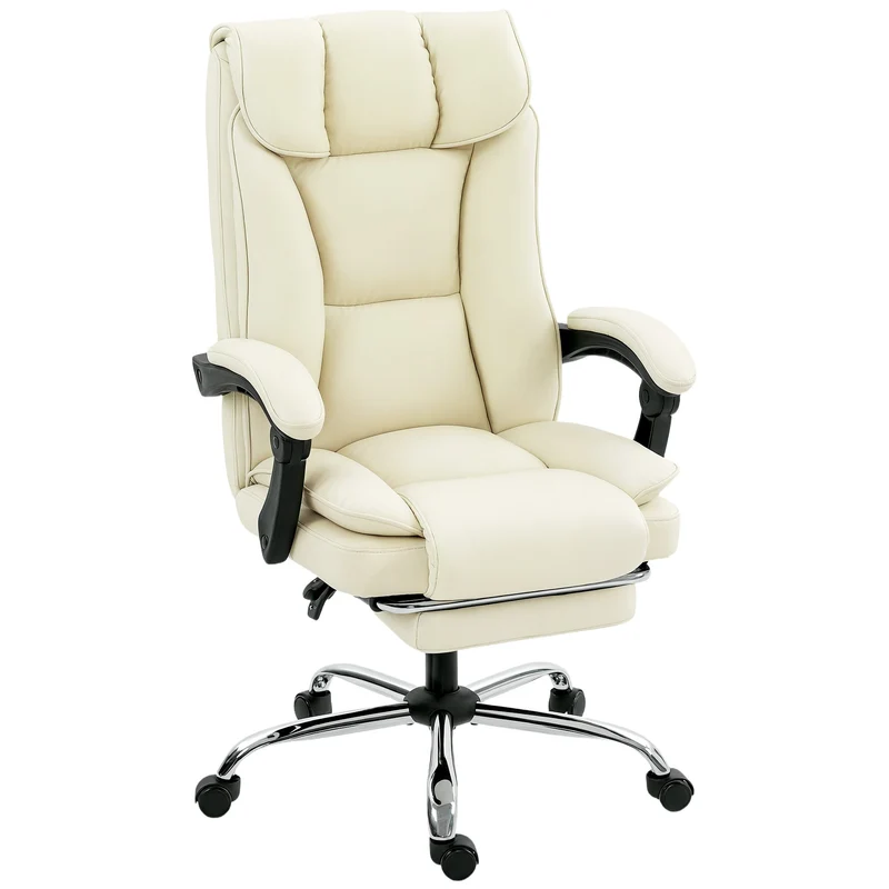 Ergonomická kancelářská židle s opěrkou nohou, umělá kůže, béžovo-černá