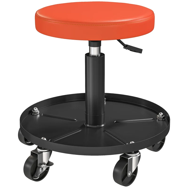 Dílenská stolička s kolečky, výškově nastavitelná od 38 do 50cm, nosnost až 135 kg, oranžová