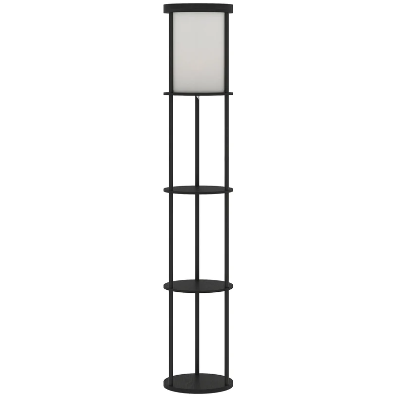 Stojací lampa s policemi, dálkové ovládání, nastavitelné osvětlení, černá