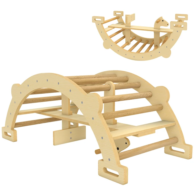 Montessori lezecký oblouk do interiéru, dřevěná houpačka 2 v 1, 110x52x45 cm