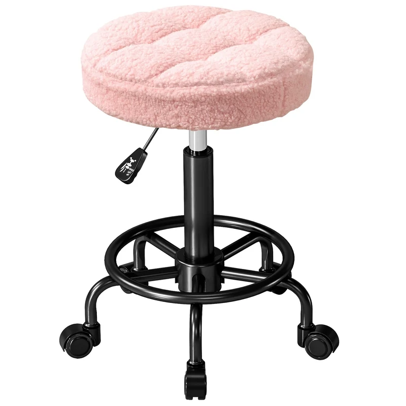 Nastavitelná pojízdná stolička, růžová, otočná o 360°, výška 50–66 cm