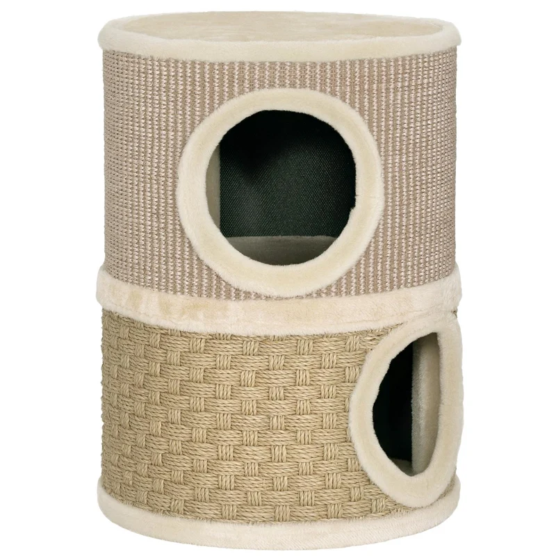 Škrabací věž pro kočky, 49 cm, 2 úrovně, plyšové lemování, khaki