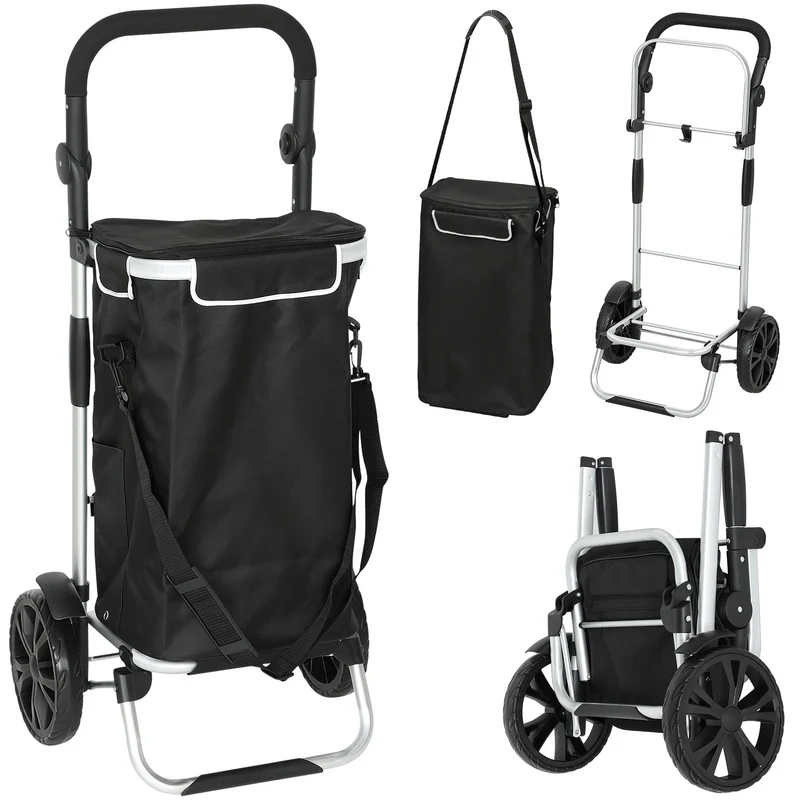 Skládací nákupní vozík 3 v 1, 40 l, nosnost 25 kg, černý