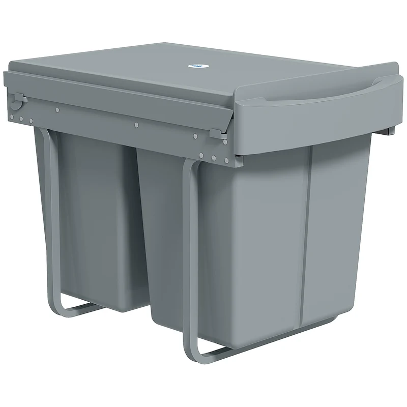 Výsuvný odpadkový koš, 2x20L, vyjímatelné nádoby, šedý