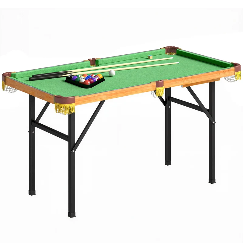 Skládací mini kulečníkový stůl, 2 tága, 16 koulí, zelený