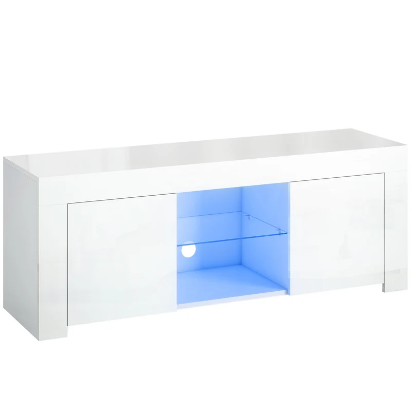 TV stolek s RGB LED osvětlením, lesklá bílá povrchová úprava
