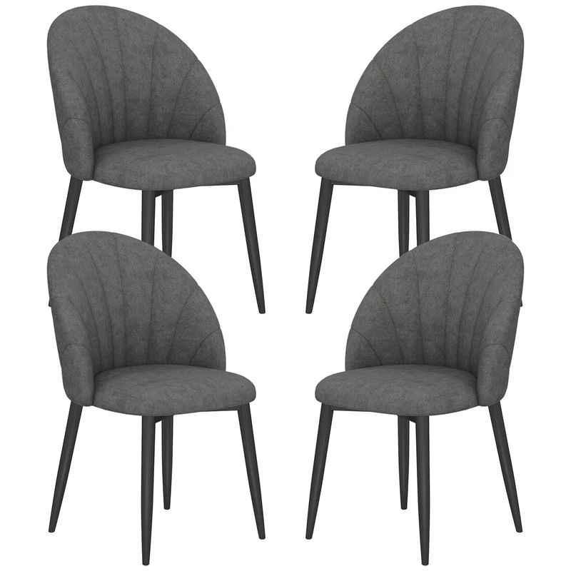 Sada 4 sametových jídelních židlí, ergonomické, tmavě šedé