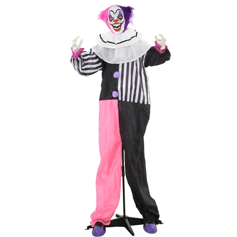 Animovaná halloweenská klaunská rekvizita s pohybem a zvukem, 173 cm