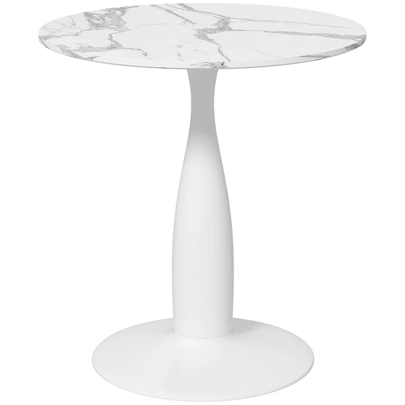 Kulatý jídelní stůl, bílá MDF deska, ocelová podnož, Ø70 cm