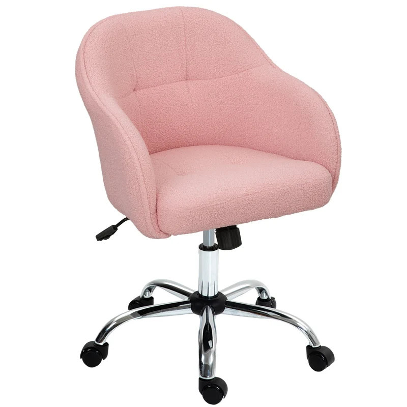 Ergonomická kancelářská židle, růžový teddy fleece, výškově nastavitelná