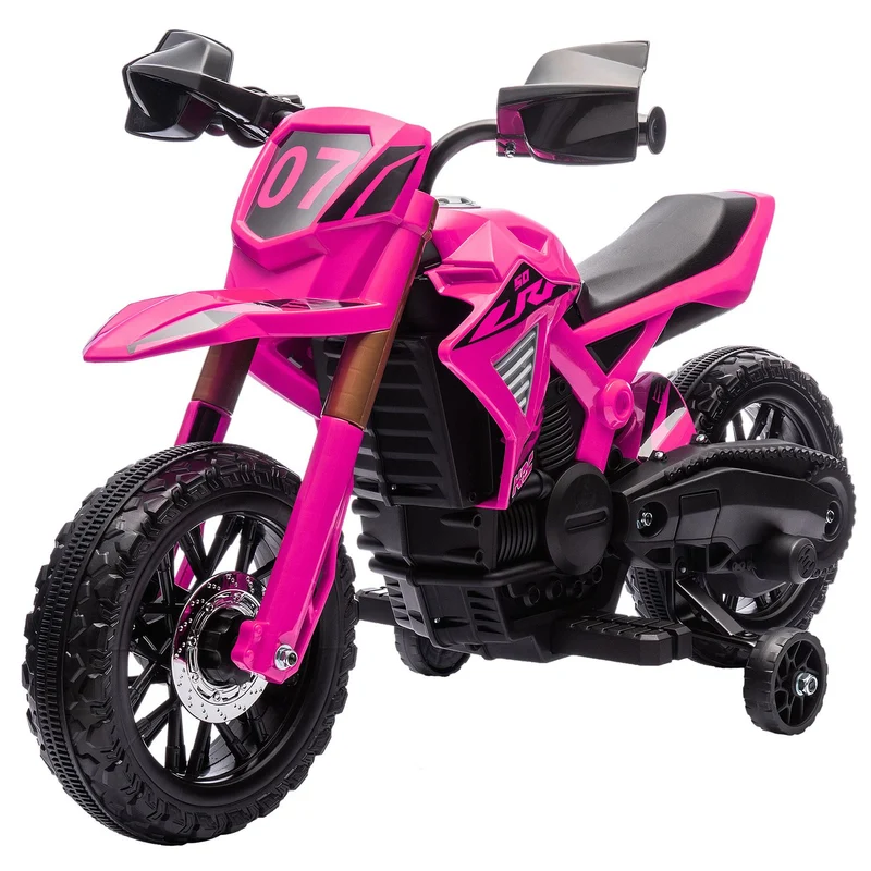 Dětský elektrický motocykl, 12V, růžový, s tréninkovými kolečky