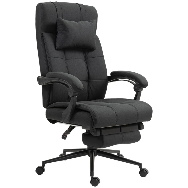 Kancelářská židle s podnožkou, ergonomická otočná židle, černá