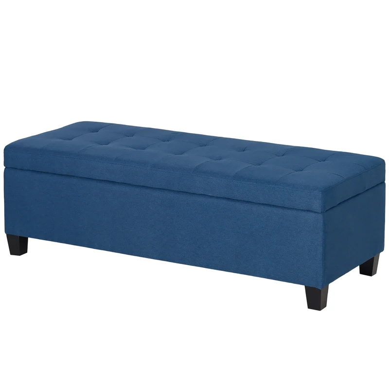 Úložná lavice Ottoman s knoflíkovým prošíváním, modrá, 125 cm