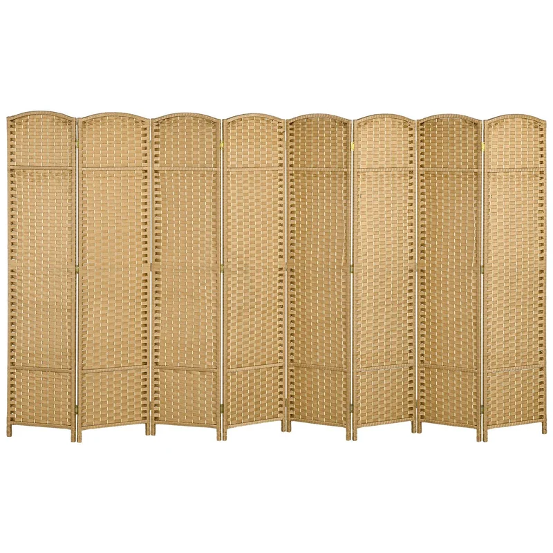 Skládací paraván s 8 panely, polypropylen, přírodní dřevo