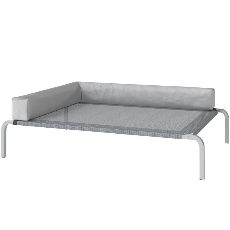 Venkovní pelíšek pro psy, vyvýšený pelíšek pro středně velké psy s polštářem ve tvaru L, 110x75x30 cm, světle šedý