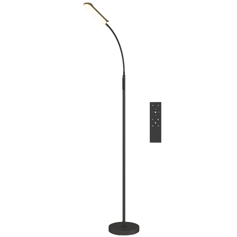 LED stojací lampa, 5 režimů, paměťová funkce, nastavitelný jas, ocelová, černá