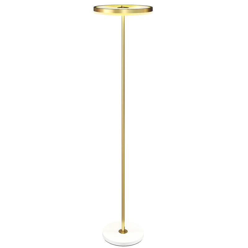 Stojací lampa s nožním spínačem, kovová konstrukce, akrylové stínidlo, 4000K, stmívatelná, zlatá