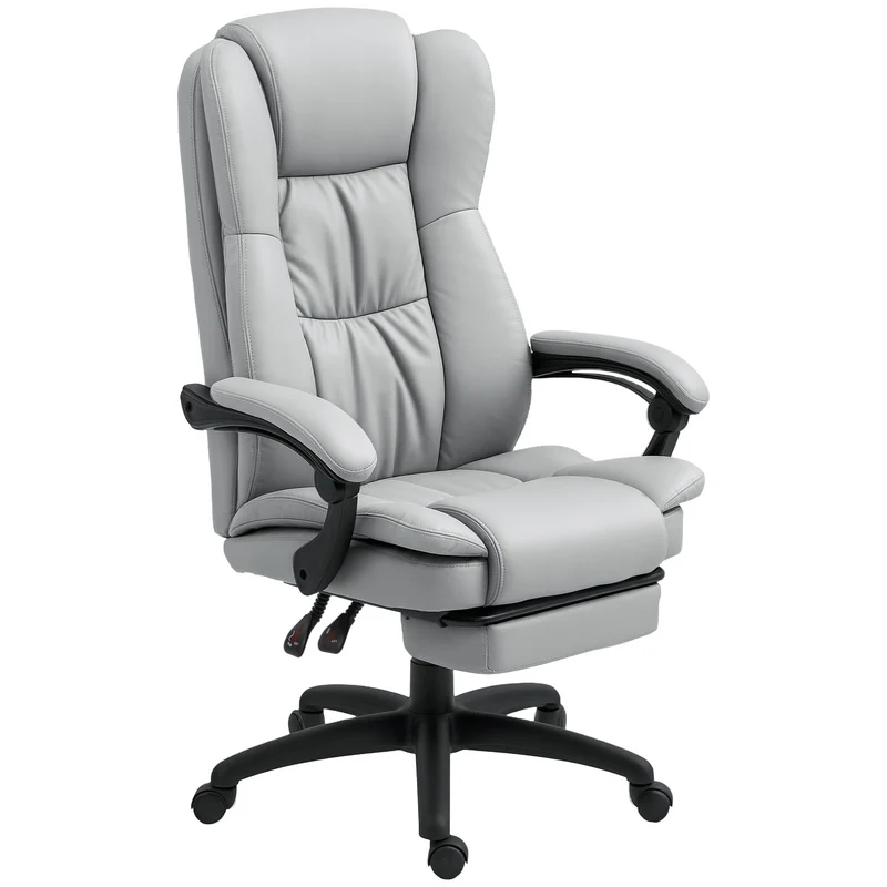 Ergonomická kancelářská židle s masáží, naklápěním a opěrkou nohou, šedá