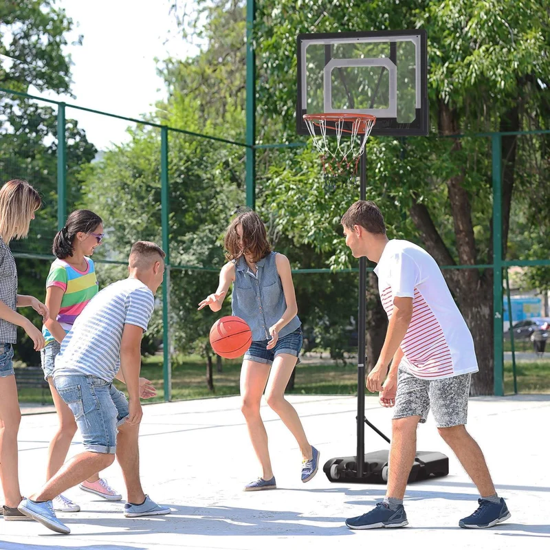 Výškově nastavitelný venkovní basketbalový koš s kolečky, černý