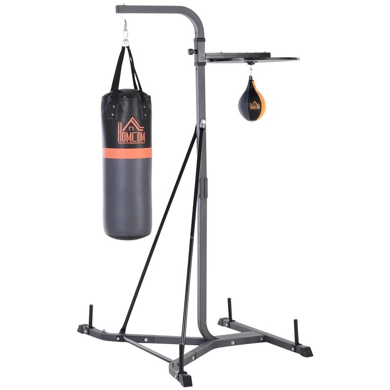 Stojan na boxovací pytel s 20kg pytlem a míčem, nastavitelný, ocelový