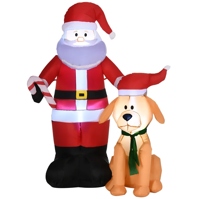 Nafukovací Santa 157 cm se psem, LED světla, voděodolný