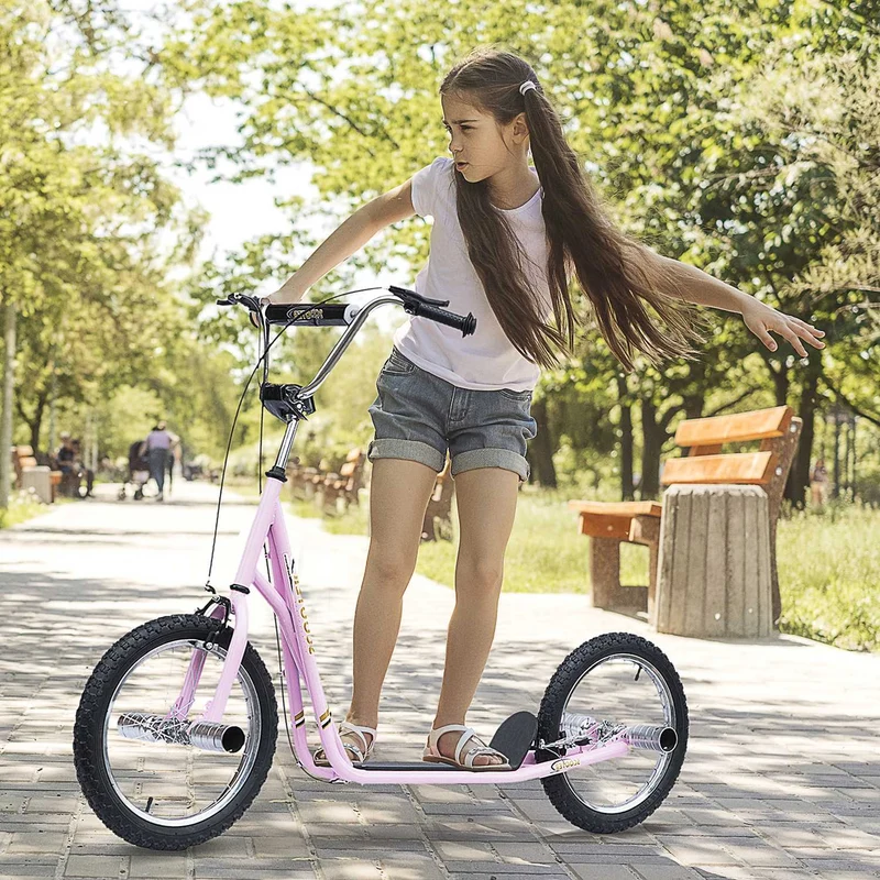 16palcová růžová koloběžka pro děti s pneumatikami