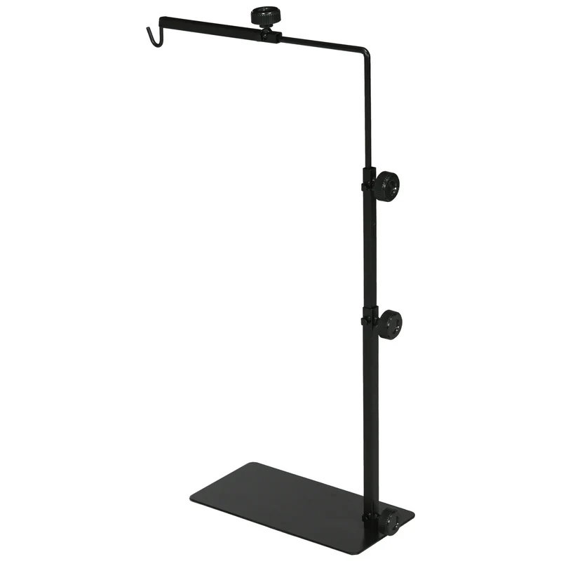 Nastavitelný stojan na výhřevnou lampu pro plazy, černá ocel, 4 otvory pro kabel