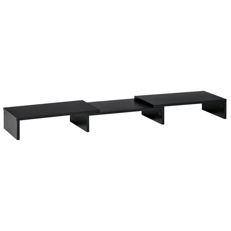 Nastavitelný stojan pro dva monitory, dřevěná police, 80-117 cm