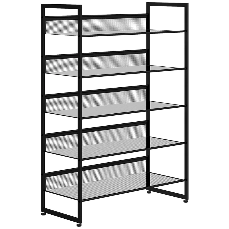 Černý ocelový botník s 5 policemi pro 15 párů, 72x30x102 cm