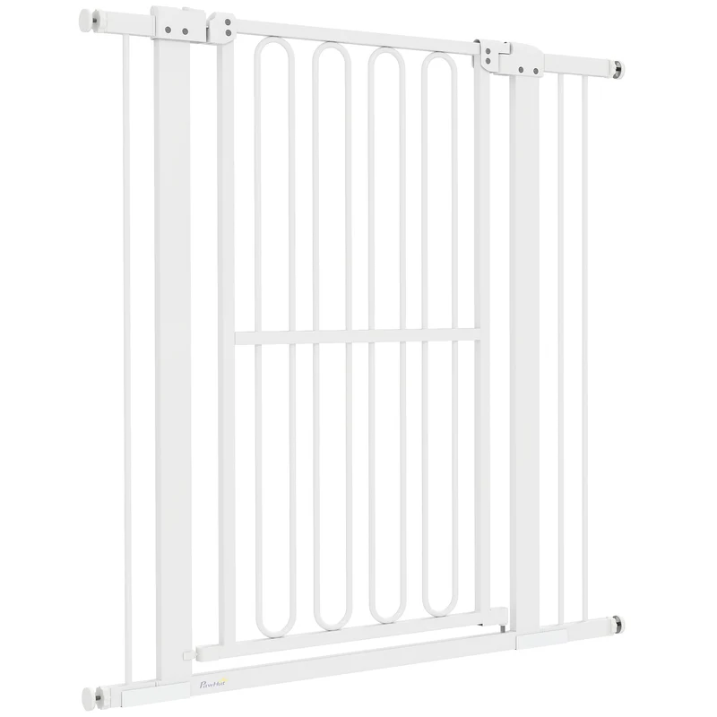 Bezpečnostní branka pro psy z bílé oceli – 76-104 cm, bez vrtání