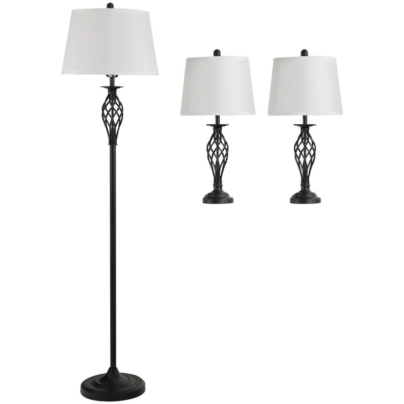 Sada vintage černobílých lamp – 2 stolní, 1 stojací lampa