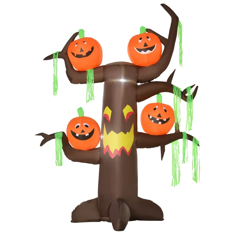 Nafukovací halloweenský strom s dýní a LED světly, 180cm