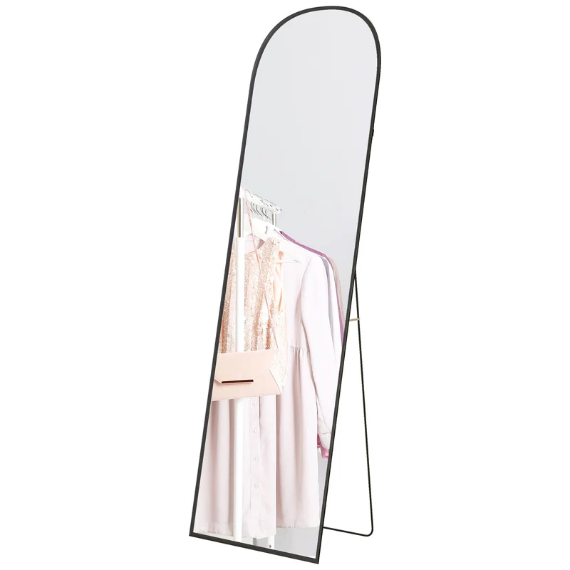 Stojací zrcadlo, celoplošné zrcadlo, moderní design, 50 cm x 1,5 cm x 161,5 cm, černé