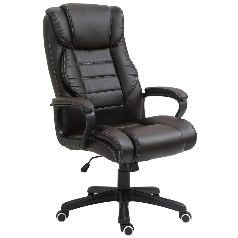 Kancelářská židle s masážní funkcí, výškově nastavitelná manažerská židle, ergonomická otočná židle, 6 vibračních bodů, hnědá