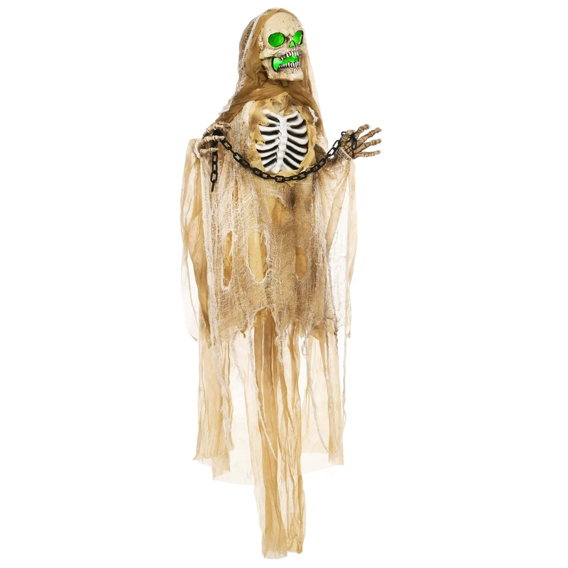 Halloweenská kostra v životní velikosti, 183 cm, s LED osvětlením a zvukem