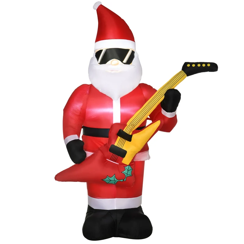 Nafukovací Santa s kytarou a LED světly, 215 cm, voděodolný
