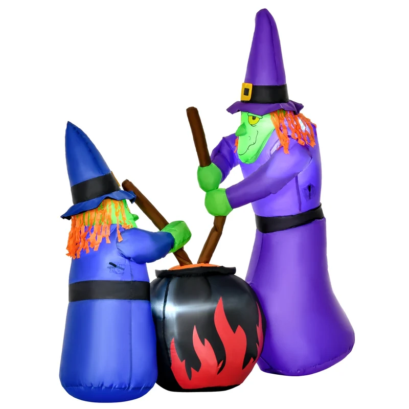 Nafukovací halloweenská dekorace ve tvaru kotlíku s LED světly, polyesterová