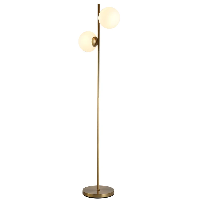 Stojací lampa s dvoudílným skleněným stínidlem – ocel a sklo, zlatá