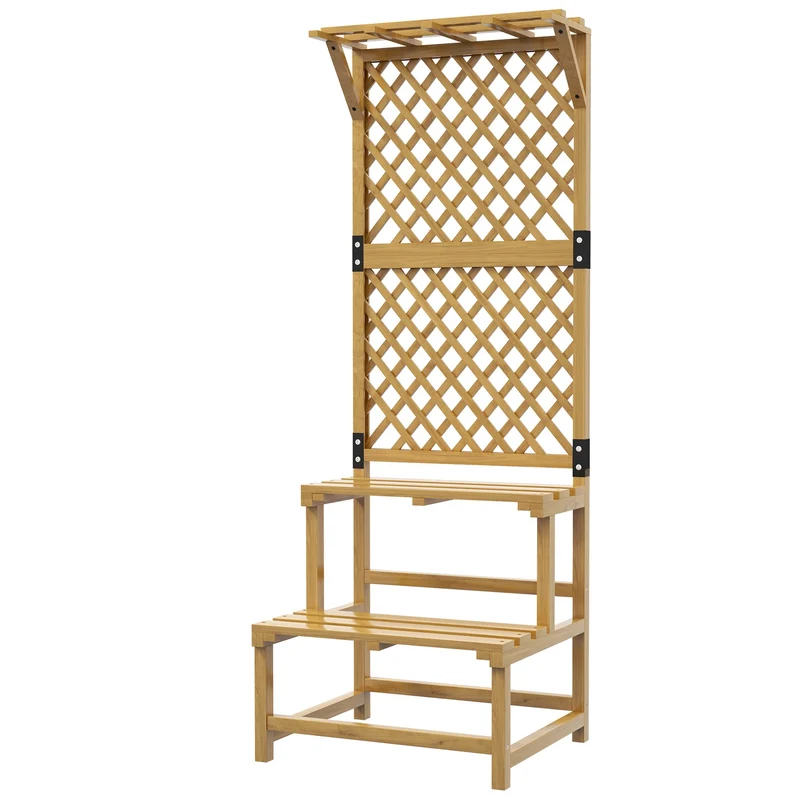 Dvoupodlažní stojan na rostliny s treláží, zahradní design, 60x50x166 cm