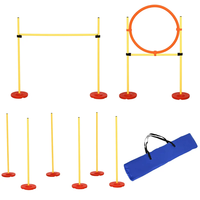 Psí agility sada překážek, trénink 3 v 1, přenosná, žlutá
