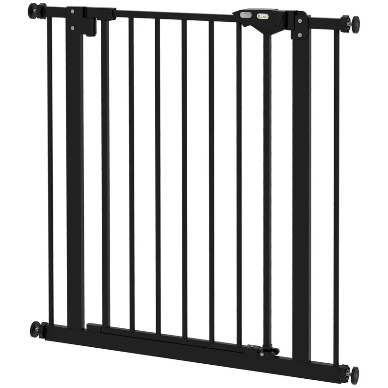 Bezpečnostní schodišťová branka pro psy, 74–80 cm, kov a plast, černá