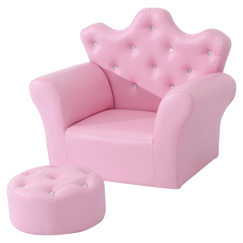 Růžové měkké křeslo pro dívky s křišťálovými knoflíky – od 3 let