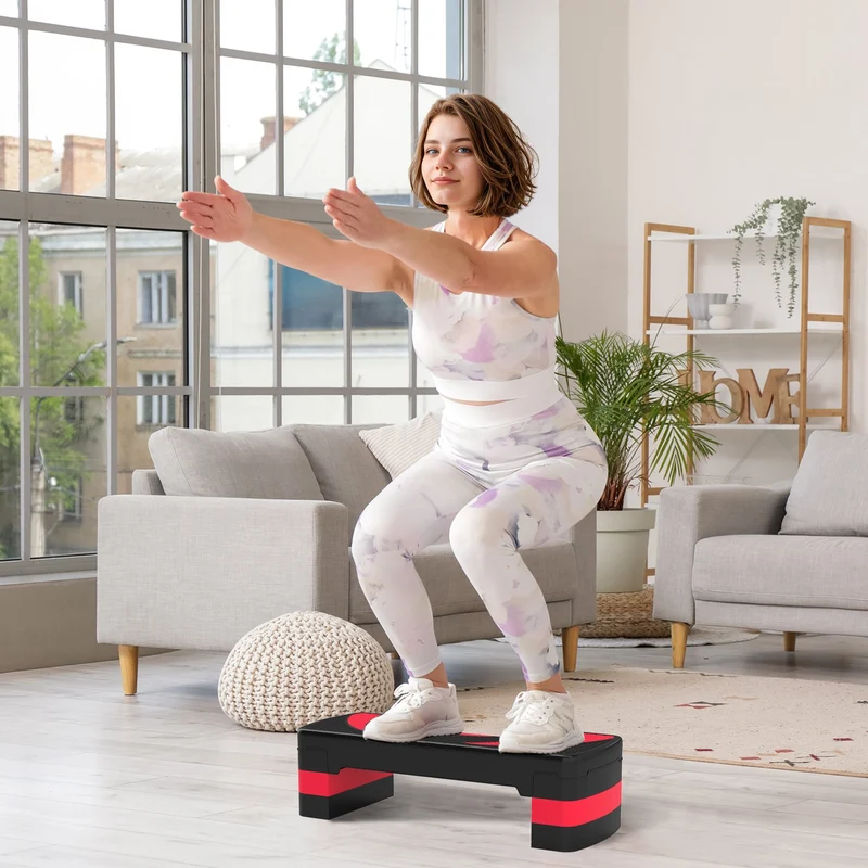 Nastavitelný aerobní stepper – 3 výšky pro fitness, červený