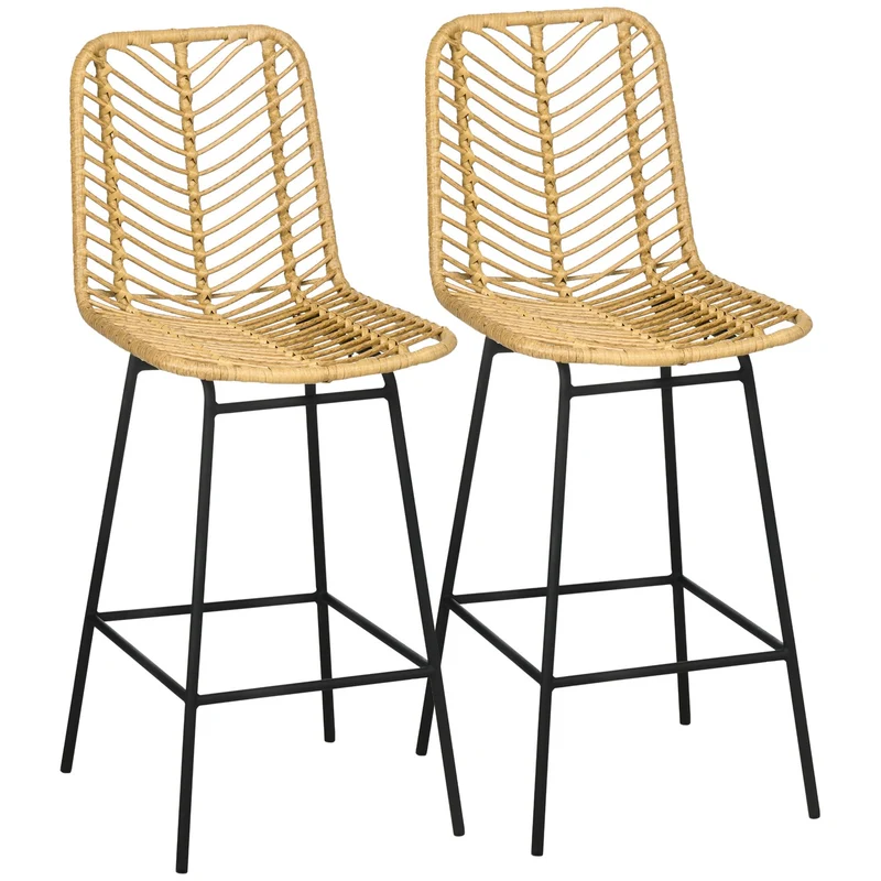 Žluté ocelové barové židle, sada 2 kusů s opěradly, boho design
