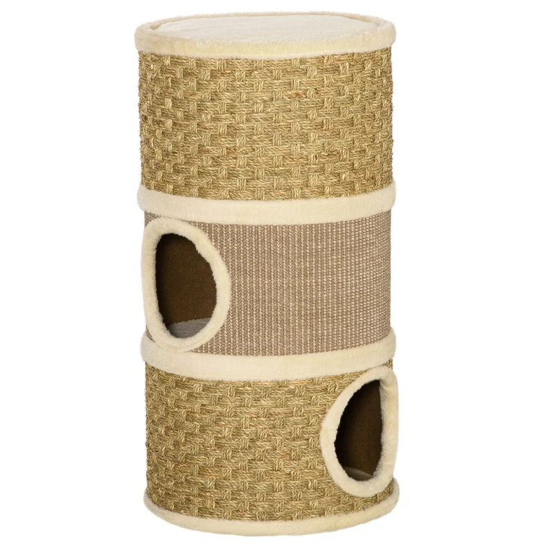 Škrábací válec pro kočky, 3 úrovně, sisal a plyš, 37,5x70 cm