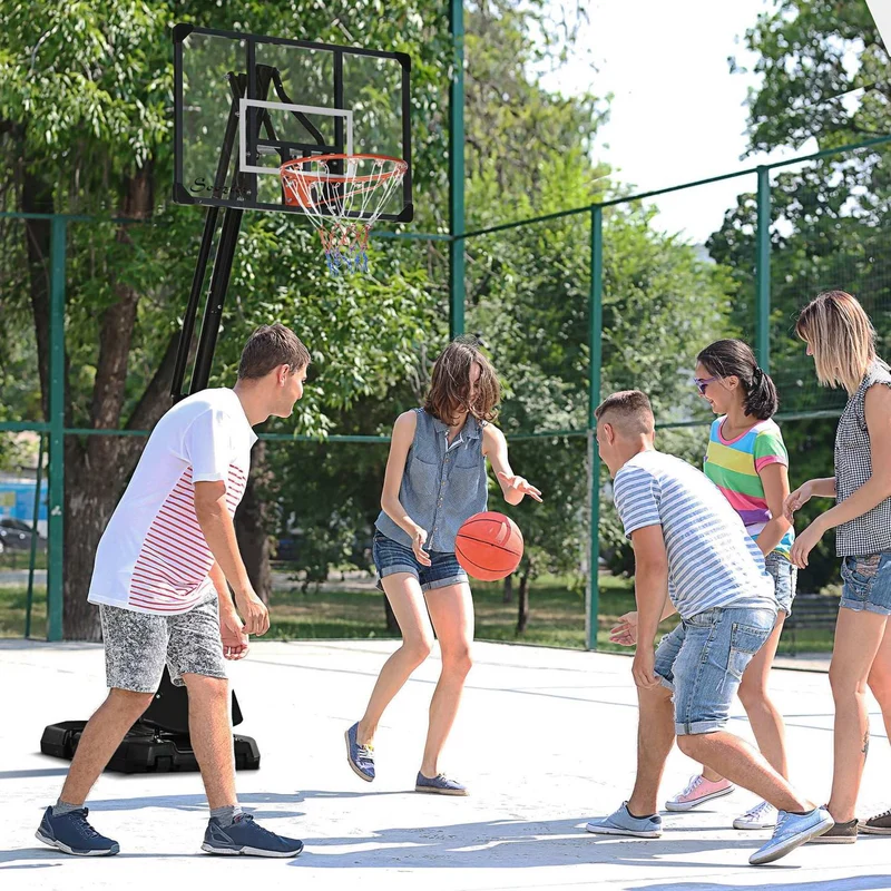 Nastavitelný ocelový basketbalový koš, 293–350 cm, s kolečky