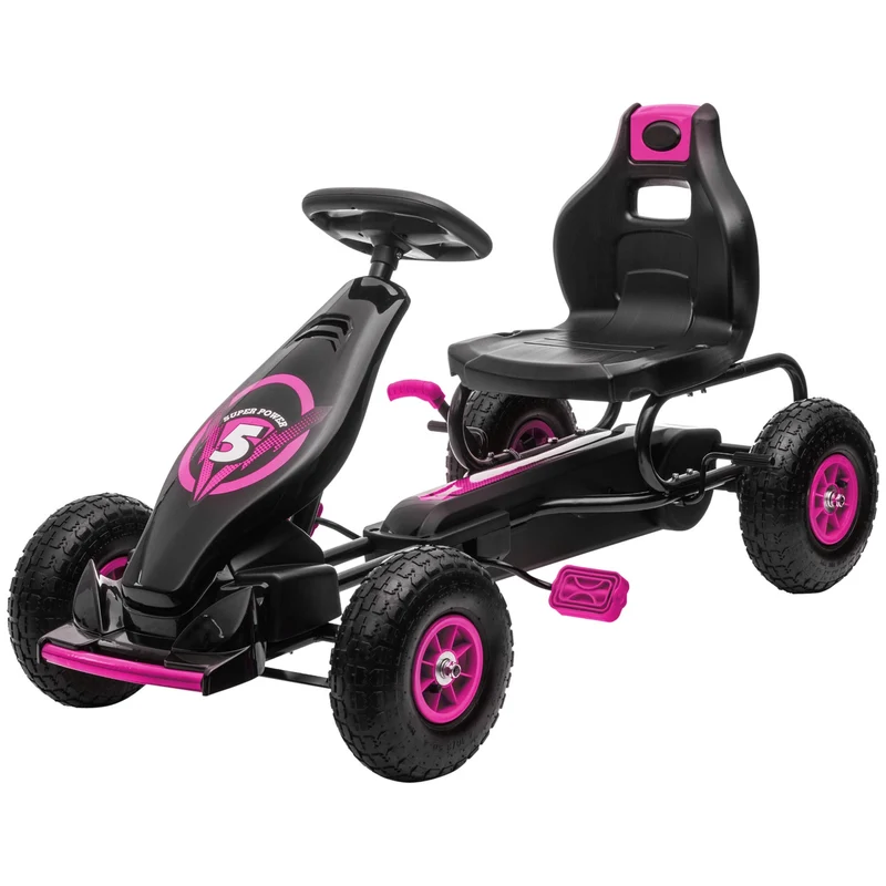 Gokart pro děti s nastavitelným sedadlem a ruční brzdou, růžový